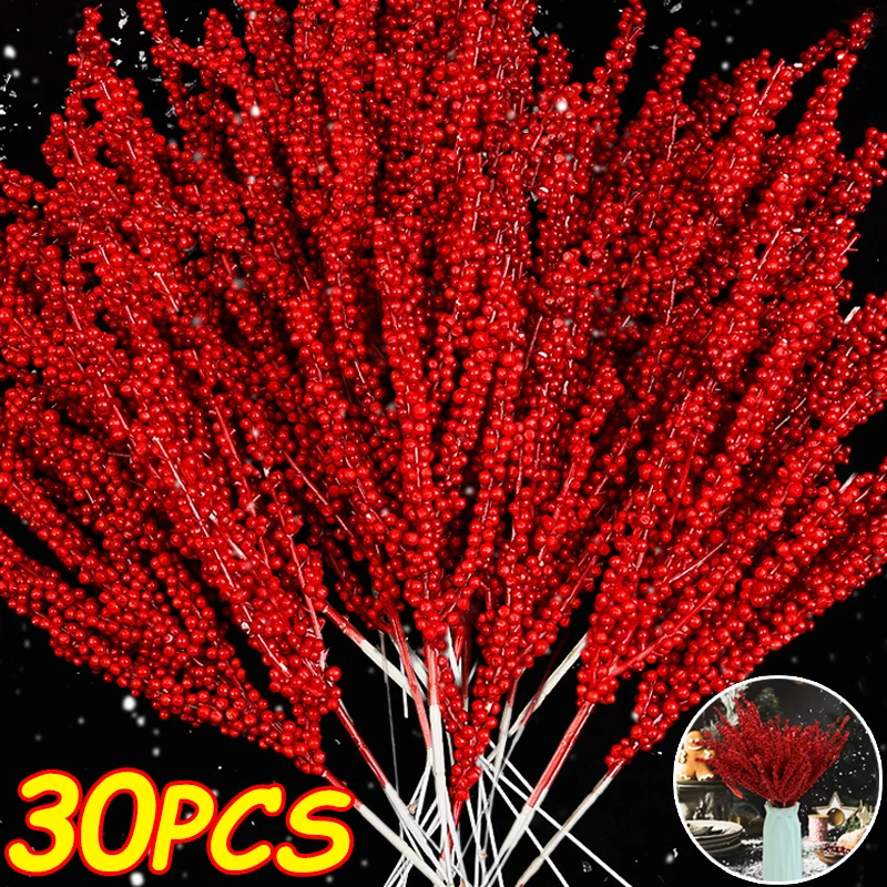 عيد الميلاد فروع التوت الأحمر الاصطناعي هولي بيري الجذعية وهمية الزهور إكليل لشجرة عيد الميلاد الحلي السنة الجديدة ديكور المنزل #1