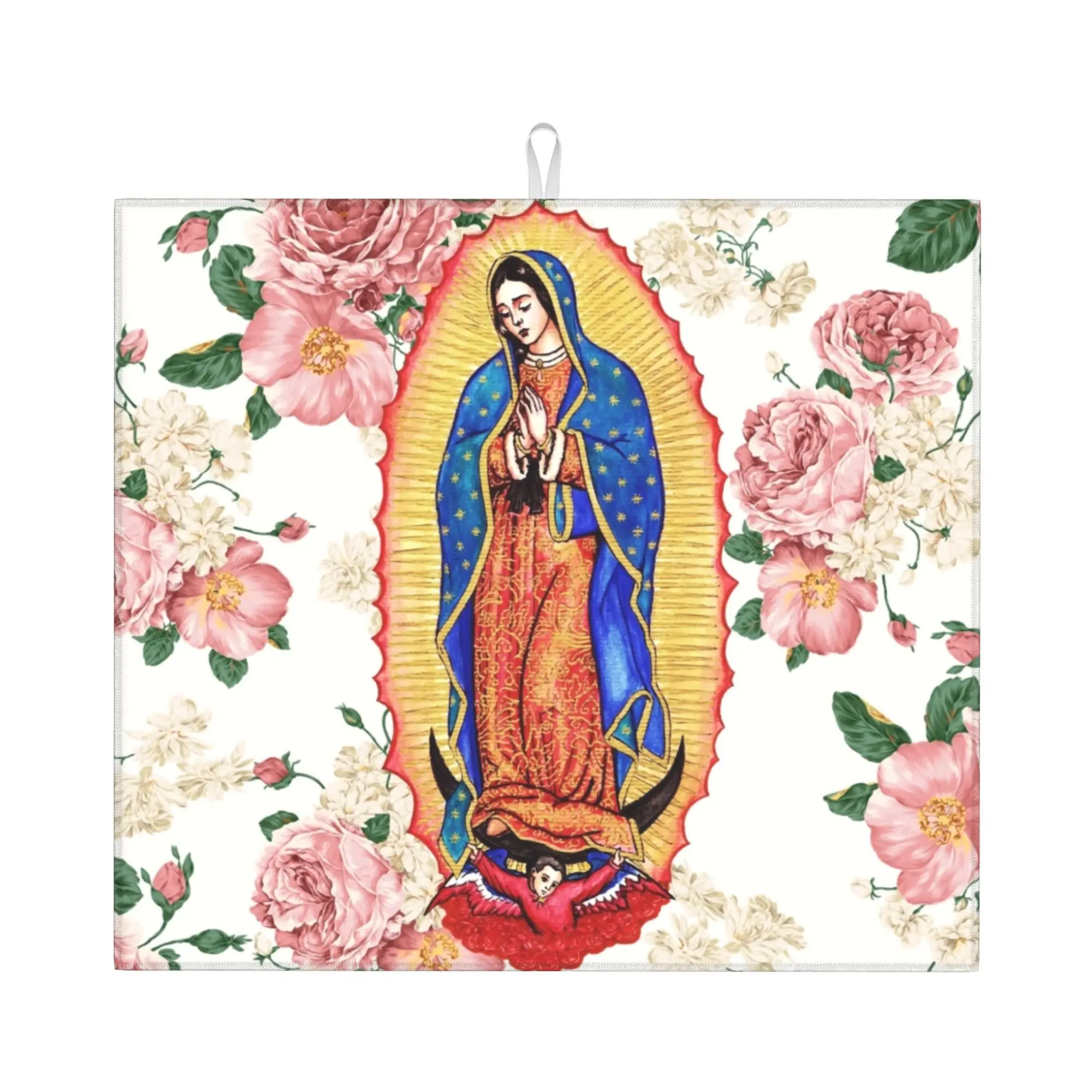 Virgin of Guadalupe Drying Mat For Kitchen Waterproof Non‑Slip Mexico Catholic Virgin Mary Bathroom Countertop Protector Mat