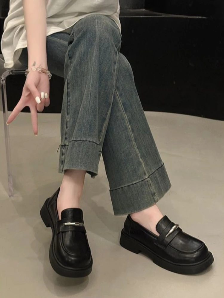 

Easy Slip-On Women's Shoes Deep Vamp Design 2026 New Summer Platform Leather Chunky Heel Mary Jane Loafer Versatile
