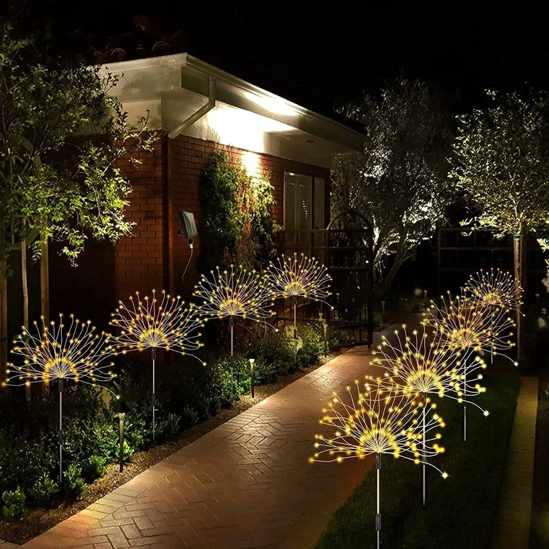 Fogo de artifício solar luz led à prova dwaterproof água ao ar livre lâmpada de dente de leão 8 modo luz da corda jardim gramado paisagem decoração casa ornamento