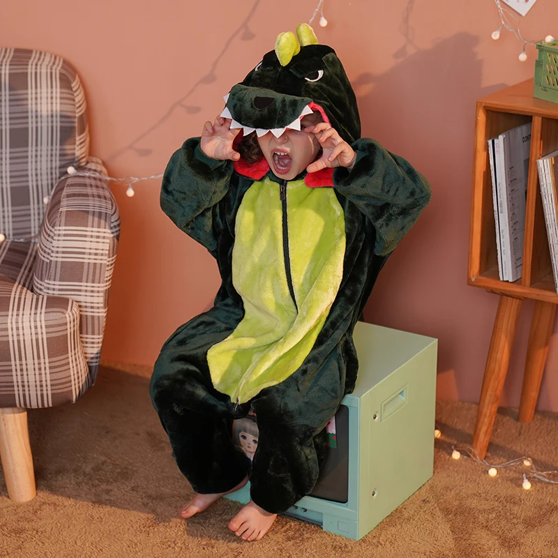

Children Winter Warm Flannel for Bathroom Pijama Dinosaur Kawaii Pajamas Kigurumi Animal Costume Boys Girls Onesie Fluffy