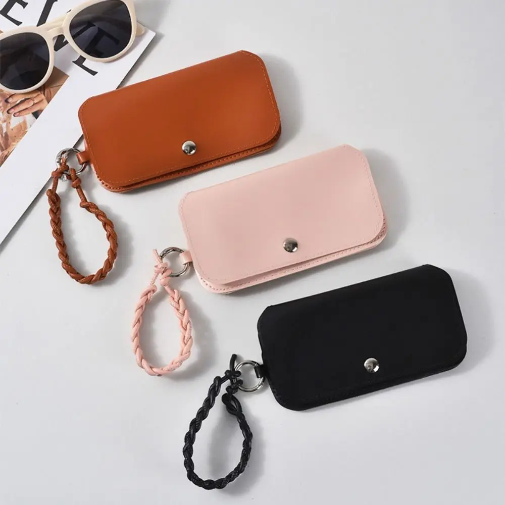 

Portable Pu Leather Glasses Bag With Lanyard Glasses Clip Glasses Storage Bag Leather Weave Rope Korean Style