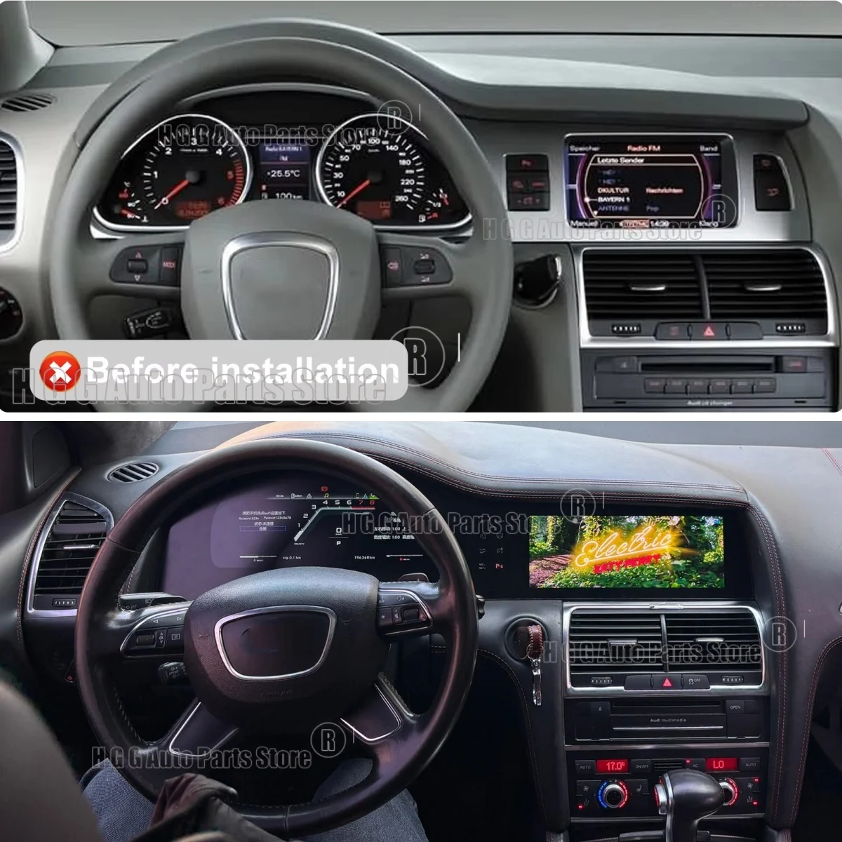 Digital Cluster 12.3+10.25 Dual Screen Car Radio For Audi Q7 2005-2016 CarPlay Android Auto GPS Navi Stereo Multimedia Player