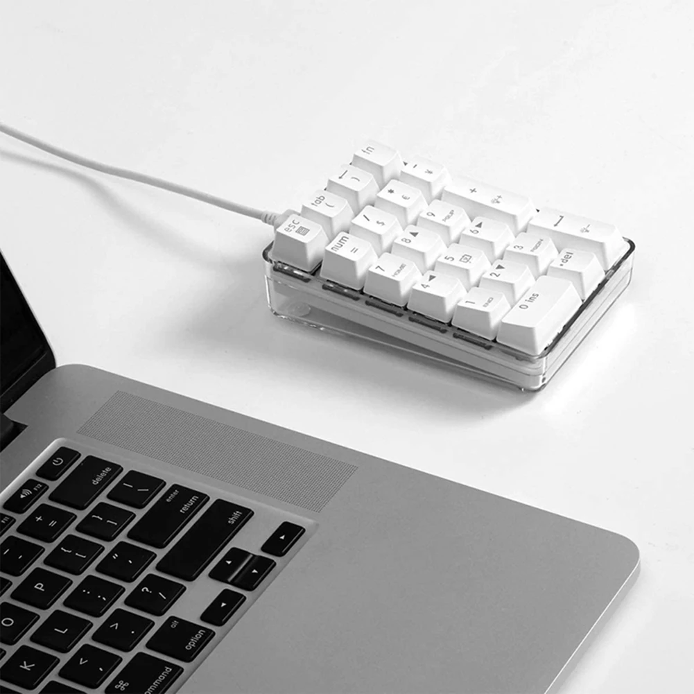 

Mechanical Numeric Keypad Brown Switch Wired Gaming Keypad Crystal Case White Backlit 21 Keys Mini Numpad Keypad-AEF7