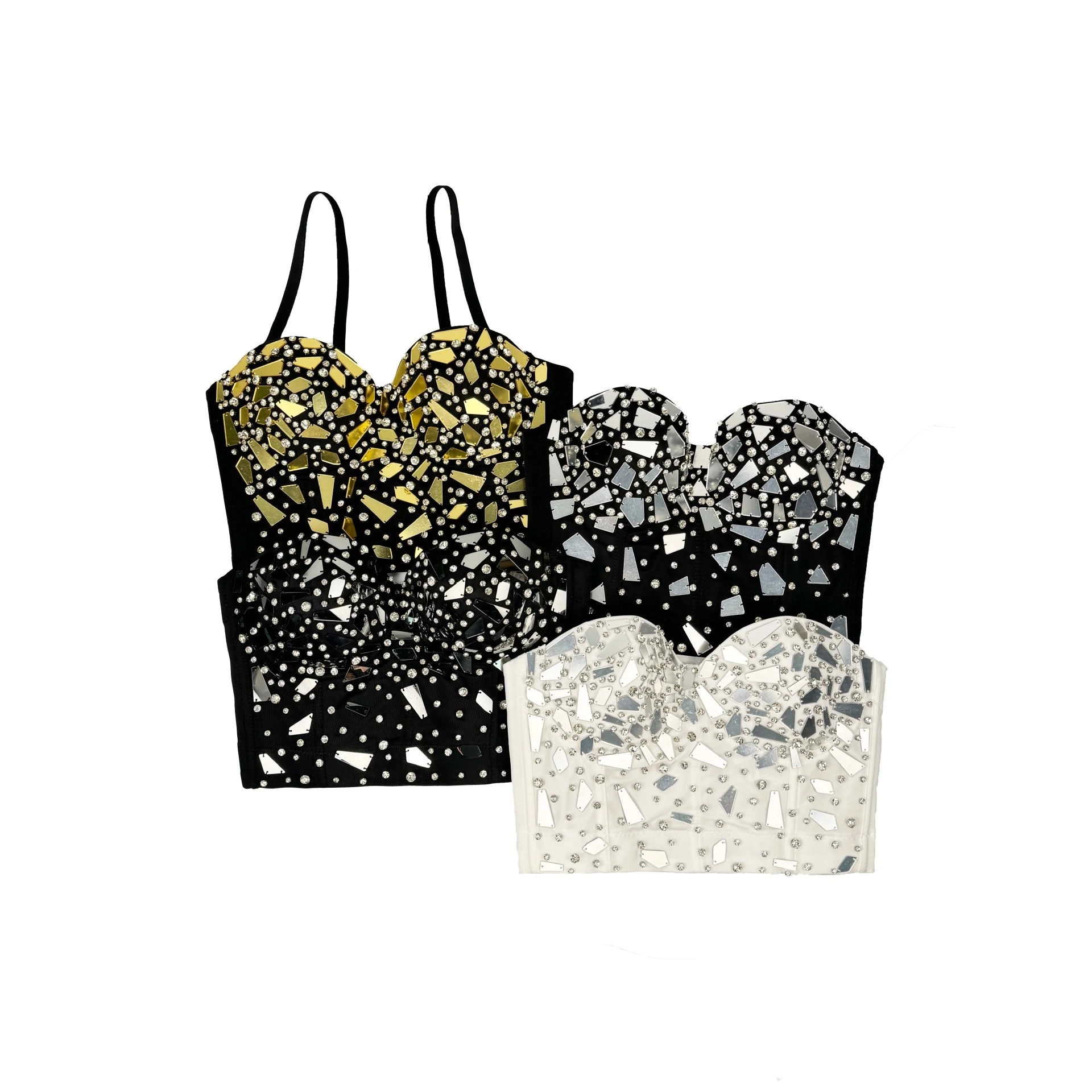 

Bla стеклянный жилет с ремешком и блестками в стиле панк Sle, тяжелый дизайн, верхняя одежда Fibone Brtte, женская облегающая майка, бренд «сделай сам»