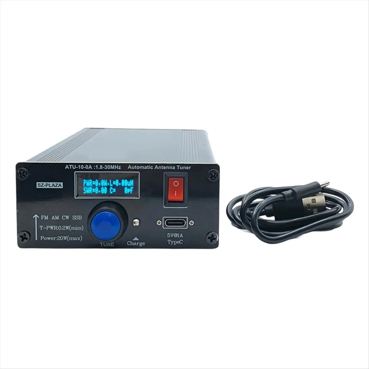 A73T ATU-10-0A Shortwave Automatic Antenna Tuner 20W 1.8-30MHz Shortwave Power Meter with Type-C Cable Signal Receiving Parts