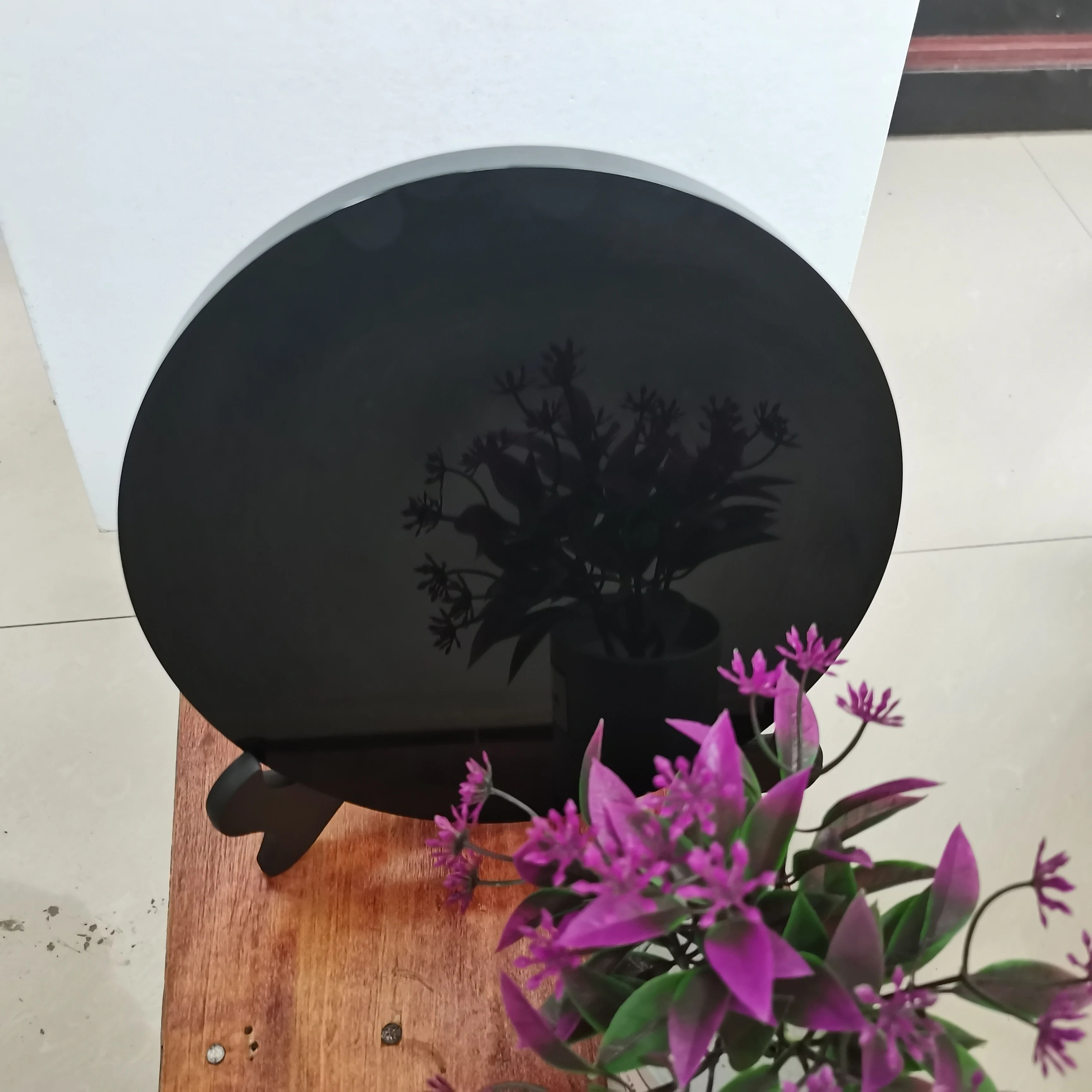 20cm High Quality Natural Black Obsidian Stone Scrying Mirror Round Plate Fengshui Mirror For Home Decoration Gift With Shelf