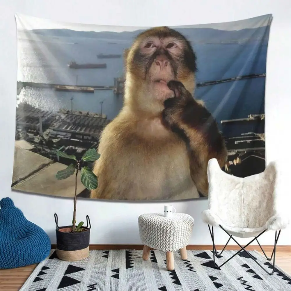 VIKAMA  Trendy Contemplative Monkey Polyester Tapestry Wall Decor for Bedroom Living Room, Unique Festival Birthday Gift