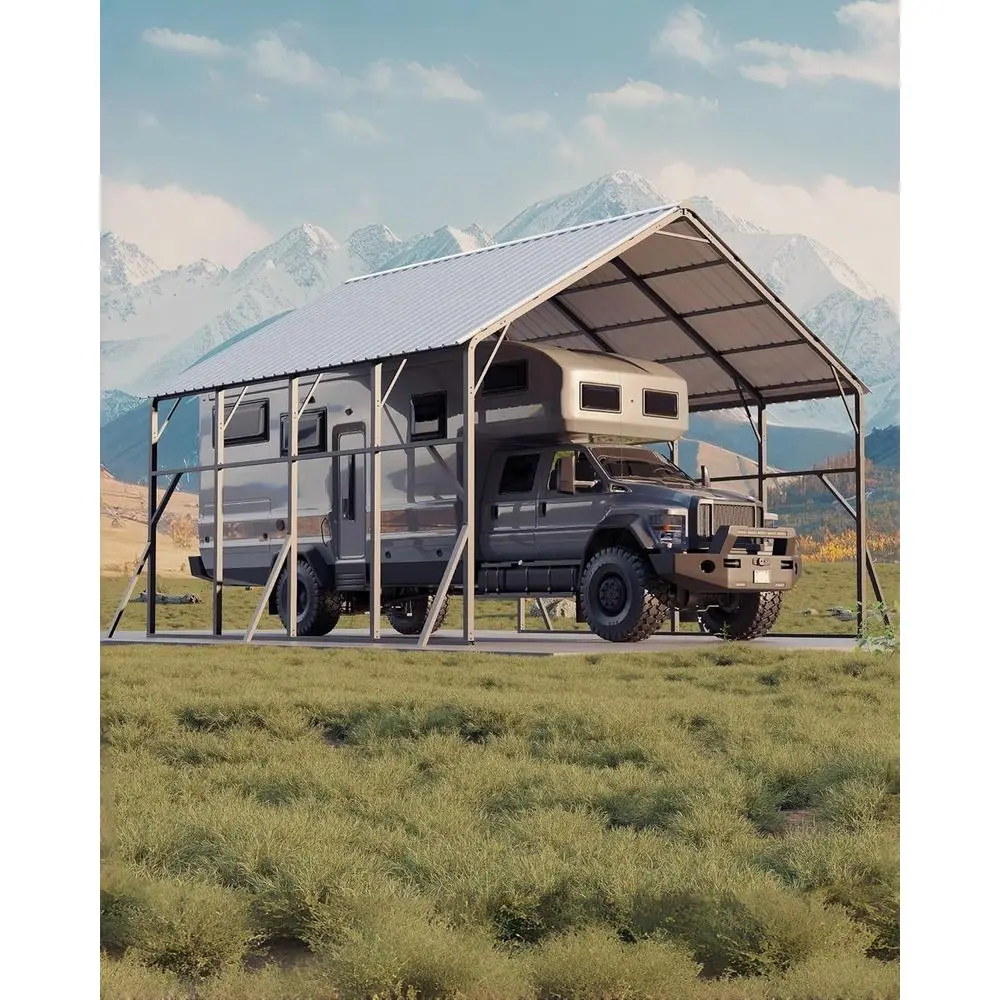 

20x20 t Metal Carport Kit, 120° Steep-Pitch Veal Roo or Shedding, 173" High-Clearance RV & Tractor Shelter, Heavy-Duty 2 Cars Ca