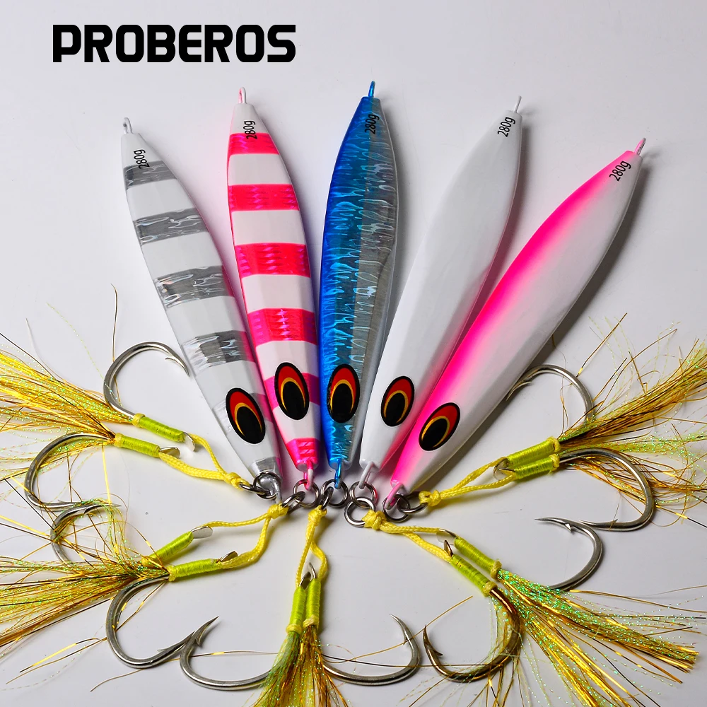 

Proberos 1PC 100g 120g 150g 200g 280g slow jigging sinking metal lure two lifelike eyes many colors for boat fishing saltwater