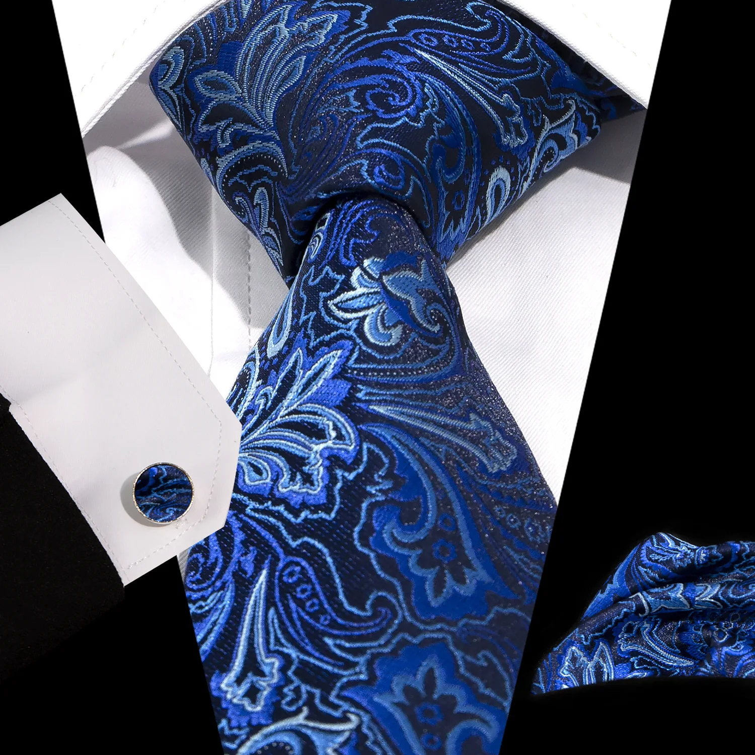 Spot Tie Pocket Scarf Cufflinks Set for Formal Retro 8.5cm Jacquard Paisley Wedding Tie