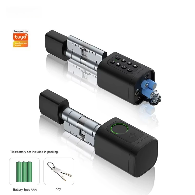 Easy Installation Tuya App Adjustable  Fingerprint Code Key Smart Door Cylinder Lock Fingerprint Passcode Smart Lock