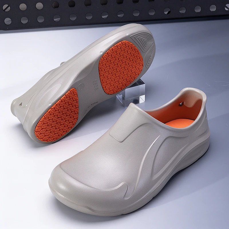 Men's One-Piece Eva Fully Waterproof, Oil-Proof, Non-Slip Slip-On Chef Shoes Work Sandals