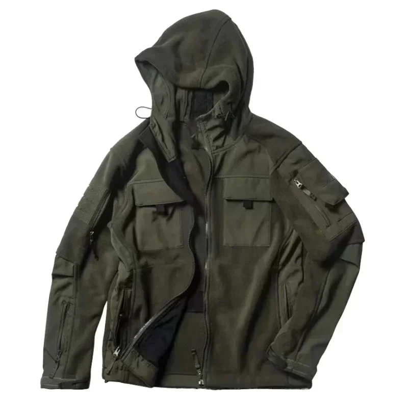 

Tactical Jacket Mens Camo New Windproof Warm Outdoor Hunting Jackets Male Hooded Hiking Sports Jackets Fleece Multi Pocket