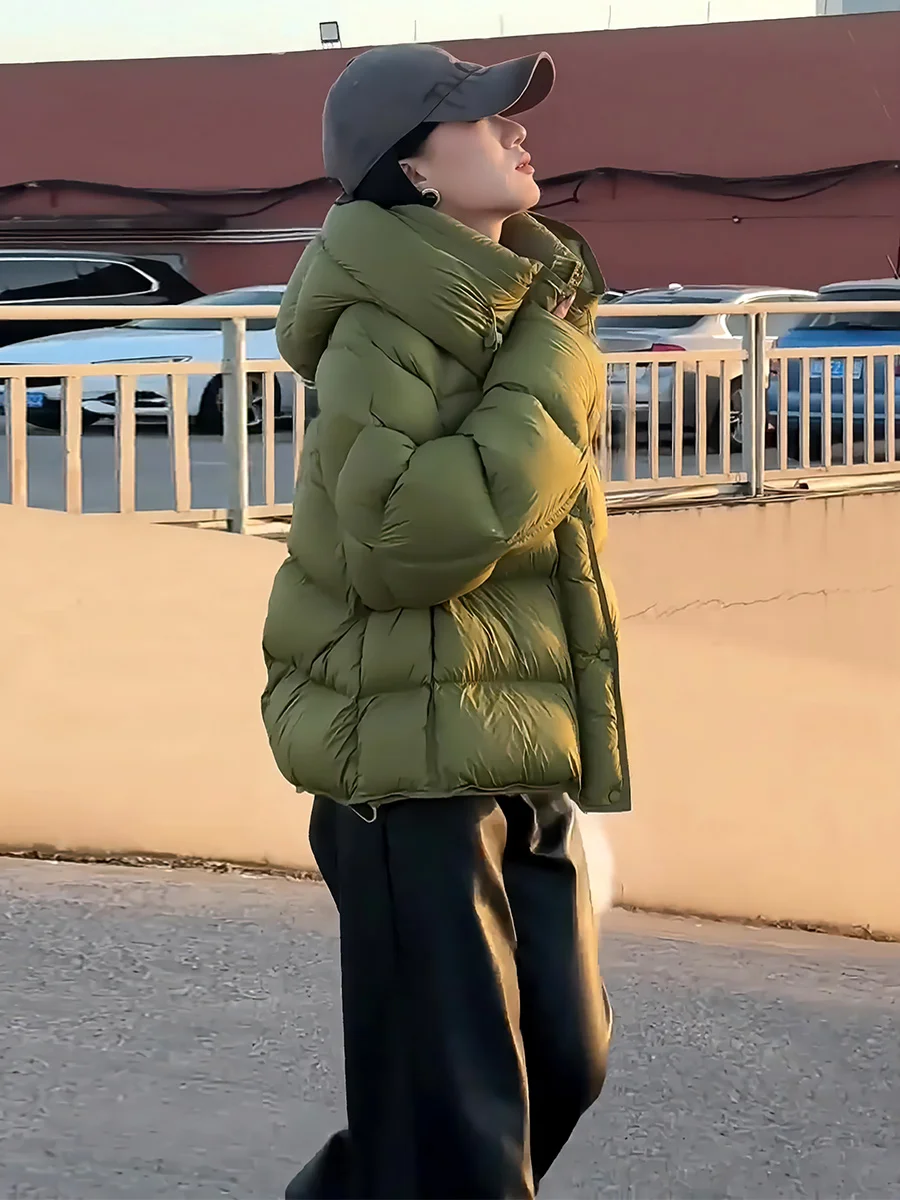 Damska kurtka puchowa z kapturem, ocieplana, biała, zimowa, modna, do dojazdów do pracy, nowość 2024