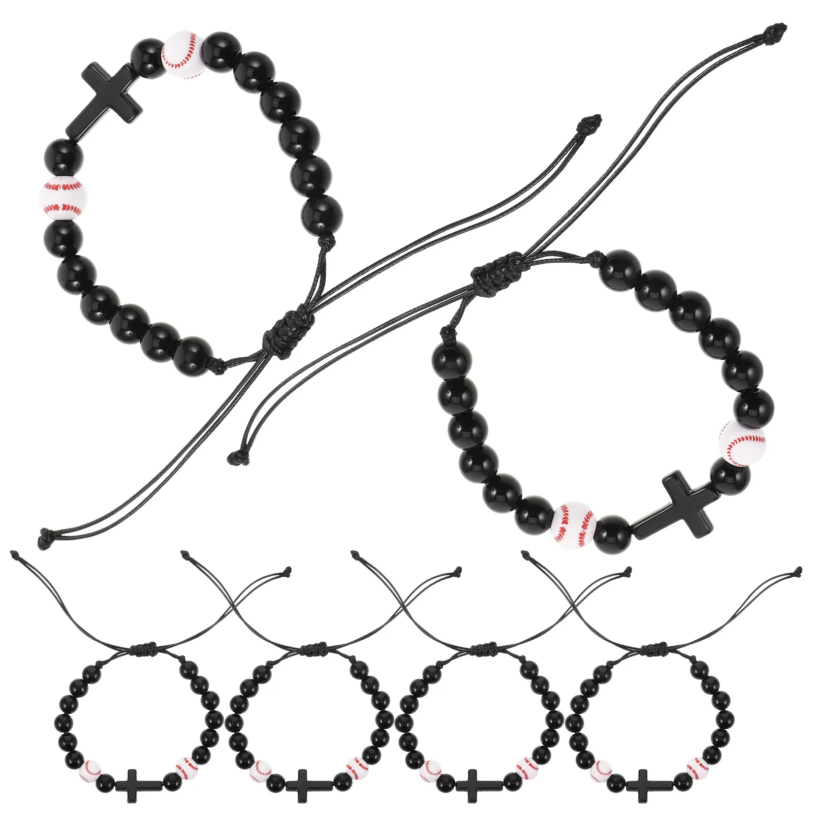 

6Pcs Adjustable Sports Bracelet Baseball Braided Cross Design for Men Women Comfortable Wear Bead Braided Fan Jewelry Back to