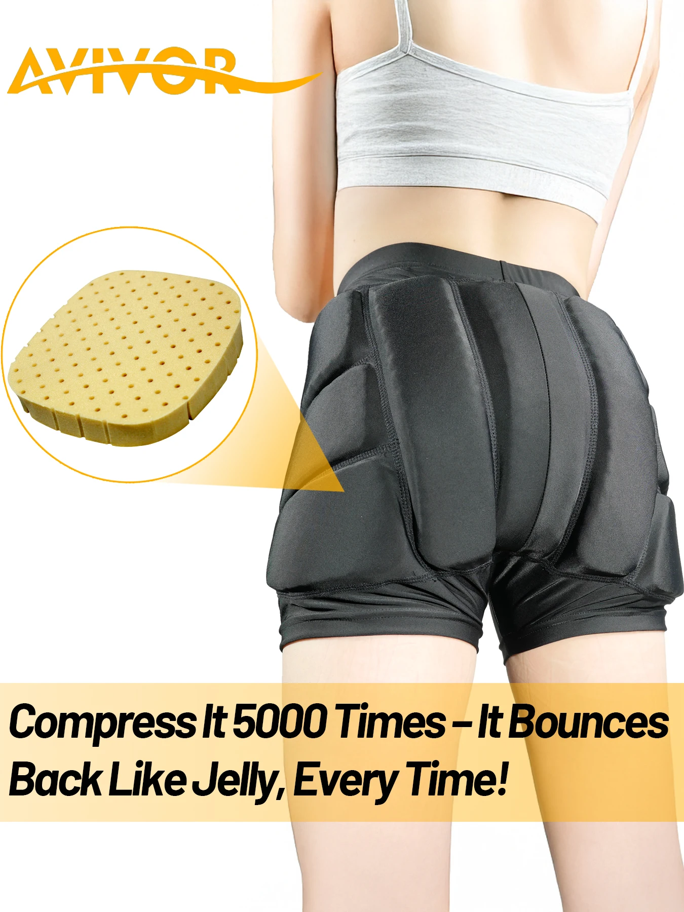 AVIVOR Never-Flatten Foam Padded Shorts with Zipper Design for Ice Skating, Skateboarding, Skiing - Ages 6+ to Adult