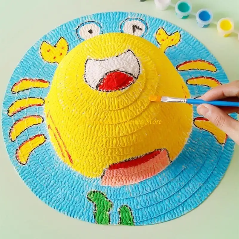 Q39C قبعة القش الحرفية أطقم قبعة الشمس المواد اليدوية للأطفال قبعة الكتابة على الجدران شخصية