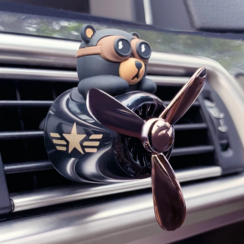 Rotating dispersal cool pilot bear new car air fresheners airplane vent clip perfume men fragrance diffuser aroma fan dispenser image 3