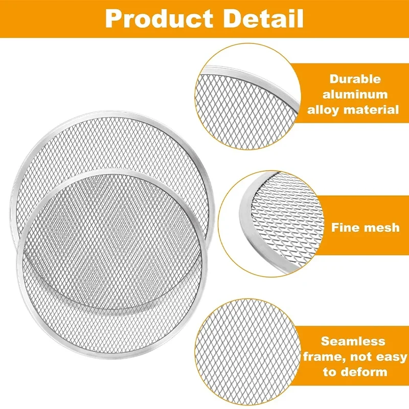8/10/12/14Round Pizza Baking Tray DIY Pizza Screen Baking Tray Metal Net Non-stick Mold For Oven Seamless Aluminum Pizza Screen