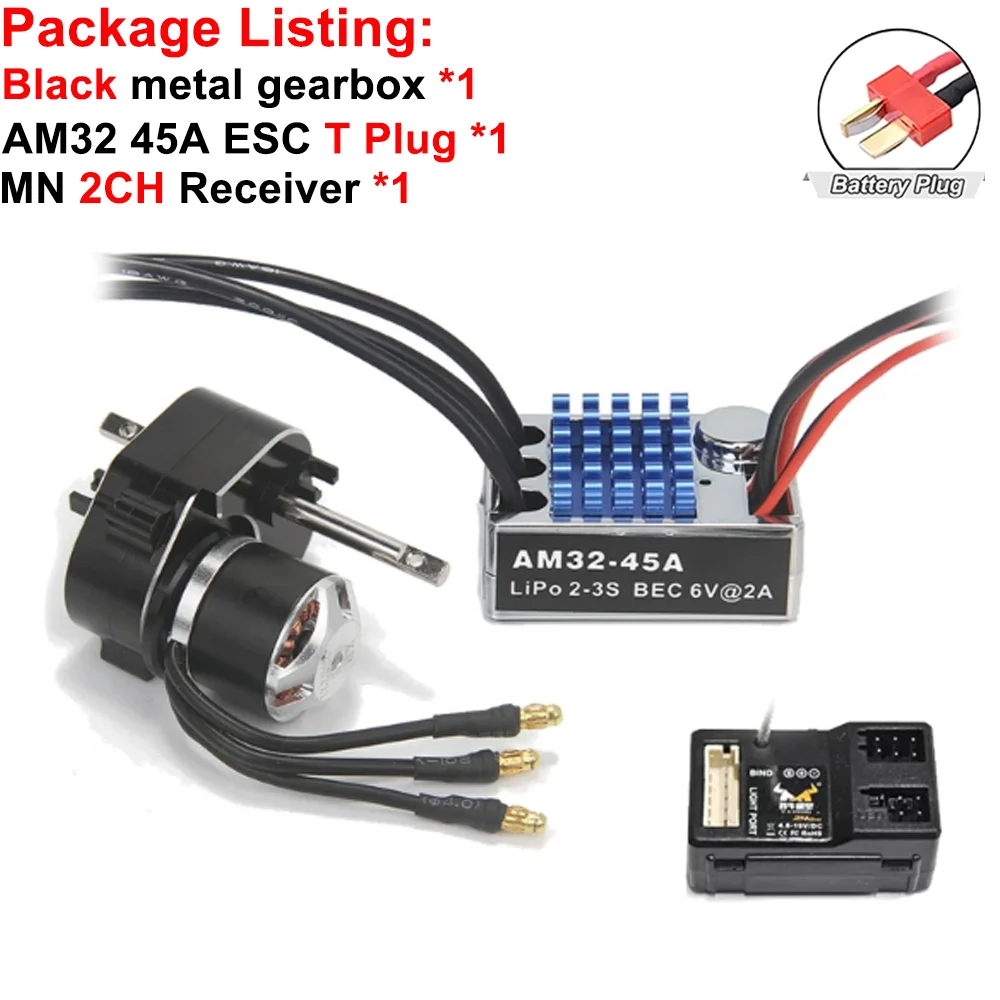 Volledig Metalen Versnellingsbak 2322 2600KV Borstelloze Motor AM32 45A ESC 21g Servo/2CH Ontvanger voor RC Auto Crawler MN82 MN78 MN168 MN99 MN98