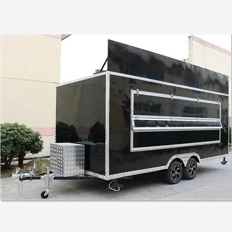 Large Space Square Fast Food Trailer Mobile Kitchen Ice Cream Vending Truck Black Hot Dog Coffee Cart