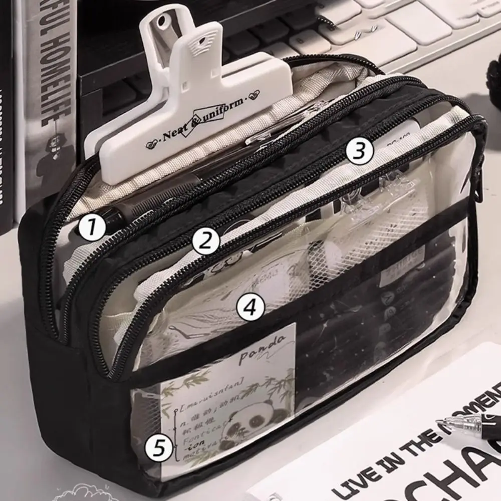 

INS Transparent Waterproof Pencil Case Five-Layer Large Capacity Pen Bag Multifunction Stationery Storage Bag