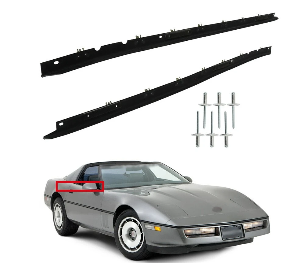 Black For Corvette C4 1984-1996 Window Felt Sweeps Weatherstrip W/ Rivets Belt