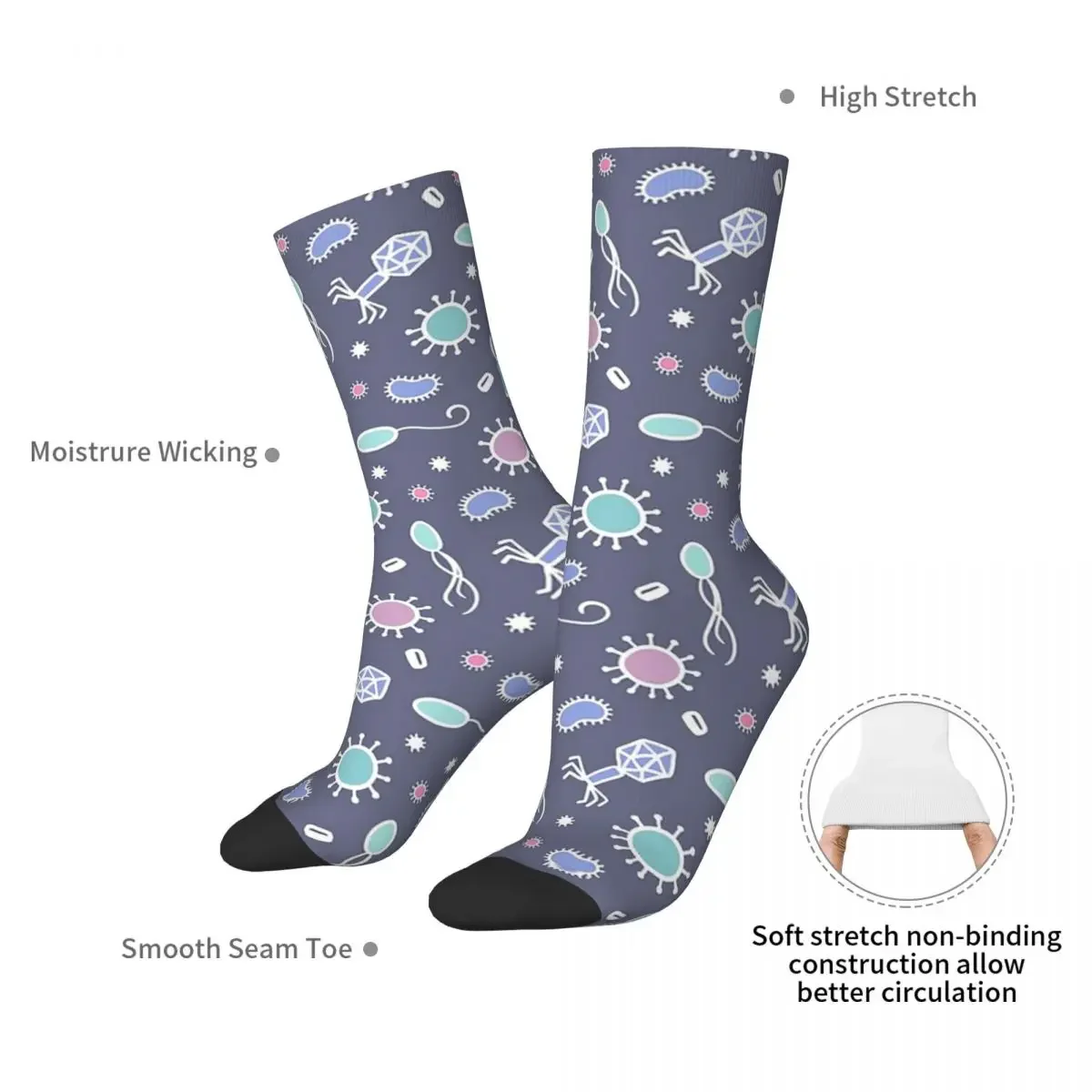 Microbes Dark Socks Harajuku High Quality Stockings All Season Long Socks Accessories for Unisex Gifts