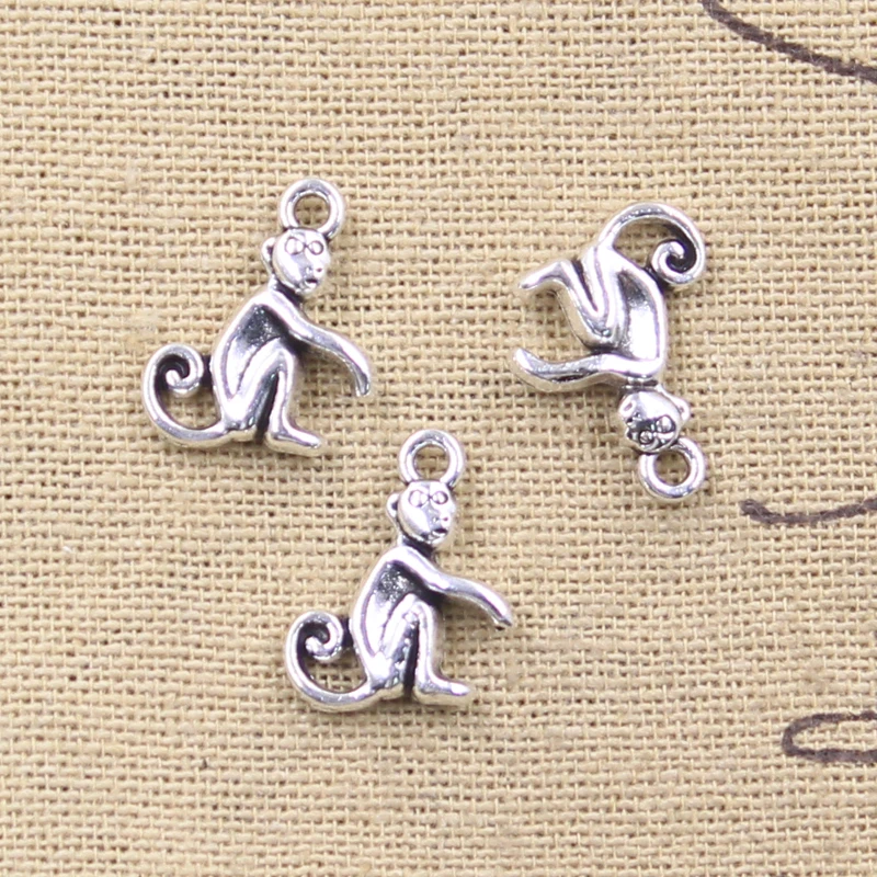 30pcs Charms Animal Lovely Monkey 15x13mm Antique Silver Color Pendants Tibetan Findings DIY Handmade Making Craft