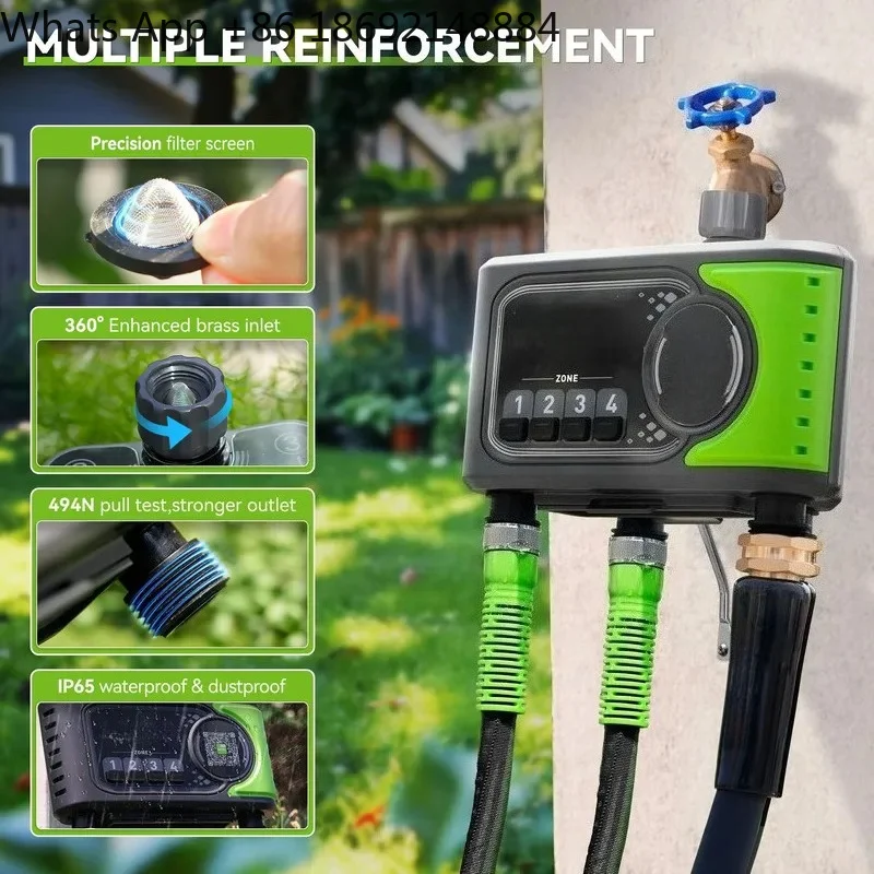 Outdoor Wireless Gateway 4-Way Automatic Irrigation Controller for Timed Watering Delayed Start and Rainy Day Low Power