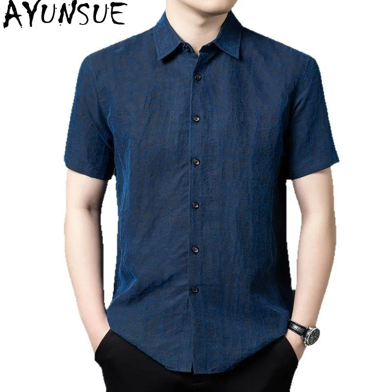 

AYUNSUE High-end 100% Natural Mulberry Silk Shirt for Men Summer Tops Fashion 2026 Vintage Gauze Silk Shirts Short Sleeve Shirt