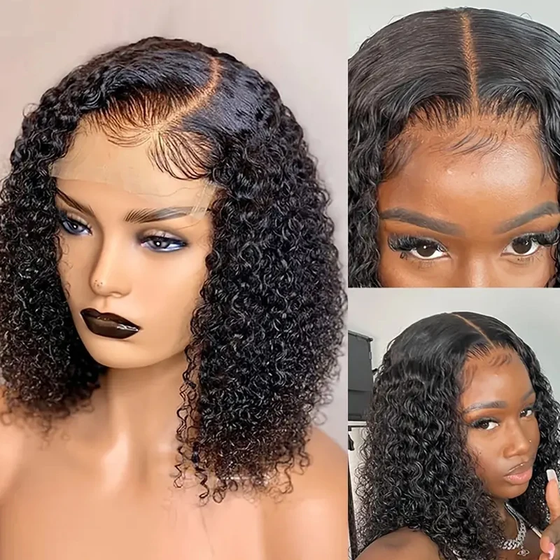 Deep Wave 4x4 Lace Wig 100% Human Virgin Hair Short Bob Wigs 13x4 Transparent Lace Frontal Wig Pre Plucked Brazilian Hair Wigs