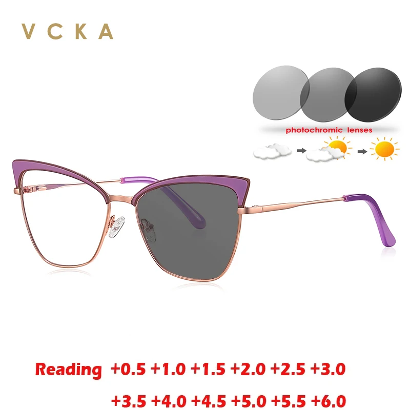 

VCKA Women Cat Eye Reading Glasses Frames Fashion Anti-blue light Vintage Optics Metal Frames Prescription Eyewear +0.50 TO +10