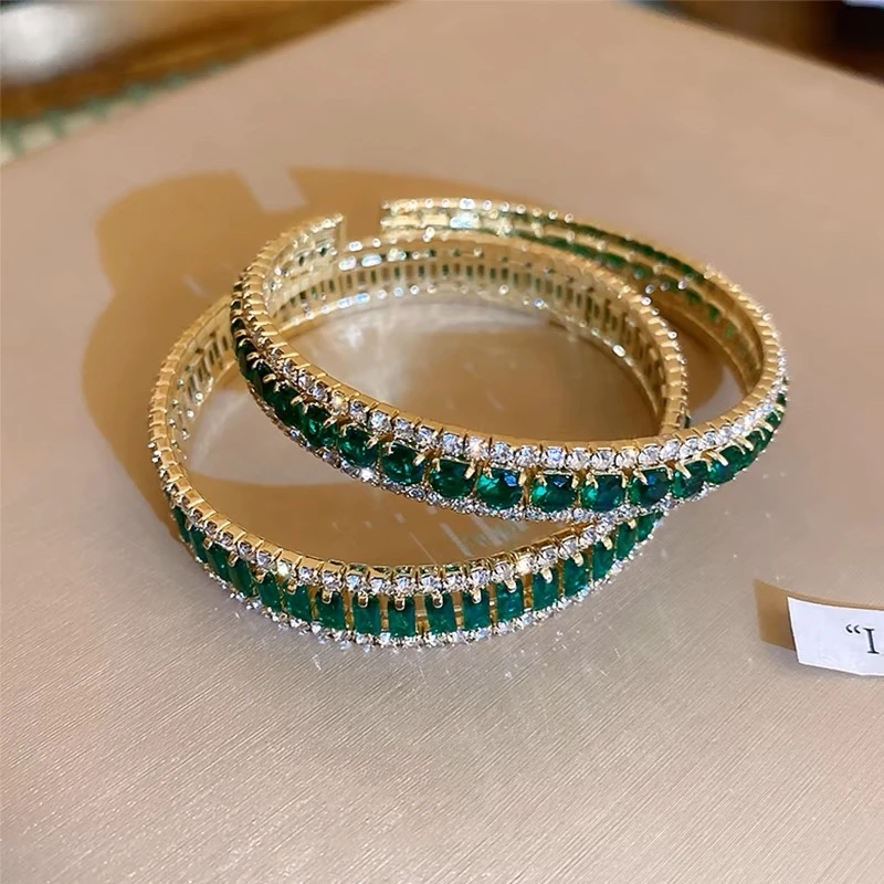 

Exquisite Glaring Emerald Zircon Open Bracelet For Women Fashion Beautiful Girls Party Gift Charm Jewelry