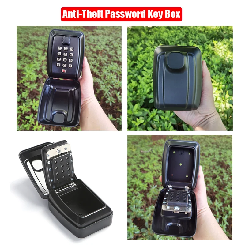 Password Key Lock Box Waterproof Wall Mounted Lock 12 Digit Combination Resettable Large Capacity Security Lock Box for Home Gar