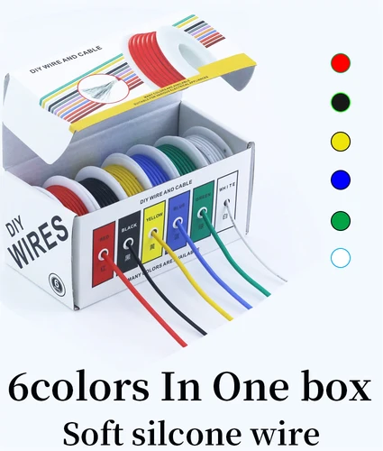 Imagen 2 del producto (Kit de mezcla de 6 colores) Cable de silicona Flexible resistente al calor 30/28/26/24/22/20/18/16AWG Cable trenzado cables eléctricos de cobre estañado