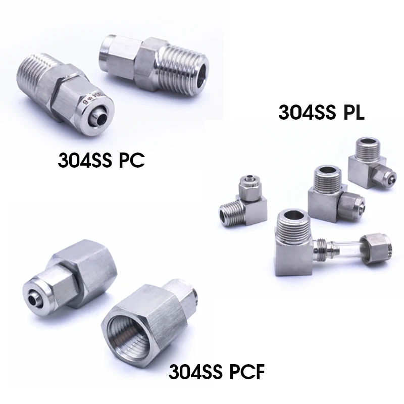 304 Stainless Steel Pneumatic Pipe Fitting Female Male 1/8” 1/4” 3/8” 1/2” Inch Thread Tube 4 6 8 10 12mm Quick Screw Connector