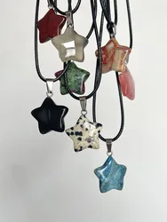 Trend Natural Stone Hexagon Crystal Rose Quartz Opal Star Pendant Necklace for Women Fluorite Lapis Bullet Pendulum Jewelry 2024