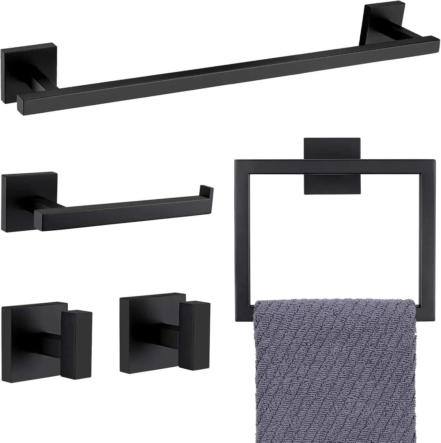 YACVCL Black Bathroom Hardware Set, 5 Pieces Bathroom Accessories Set, 23.6 Inch Bath Towel Bar Set, SUS304 Stainless Steel Tow