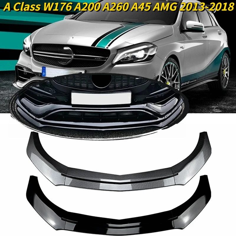 For Mercedes Benz A Class W176 A200 A260 A45 AMG 2013-2018 Gloss Black Front Bumpers Lip Spoiler Splitter Body Kits Tuning