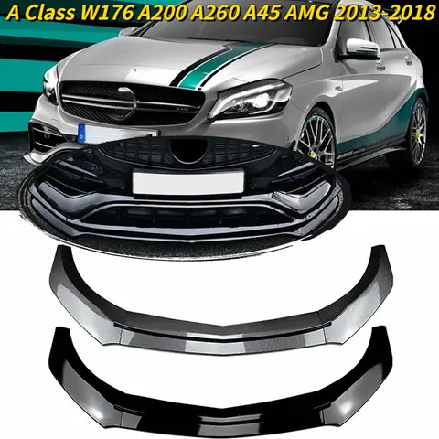 메르세데스 벤츠 A 클래스 W176 A200 A260 A45 AMG 2013-2018 광택 블랙 프론트 범퍼 립 스포일러 스플리터 바디 키트 튜닝
