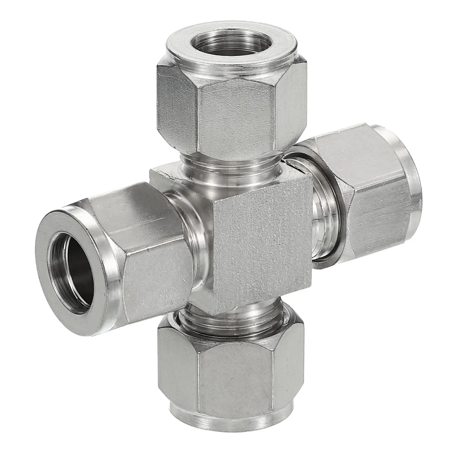 

304 Stainless Steel Cross Compression Tube Fitting 1/2" 1/4" 1/8" 3/8"ID Silver Pipes Adapter for Water Garden Irrigation System