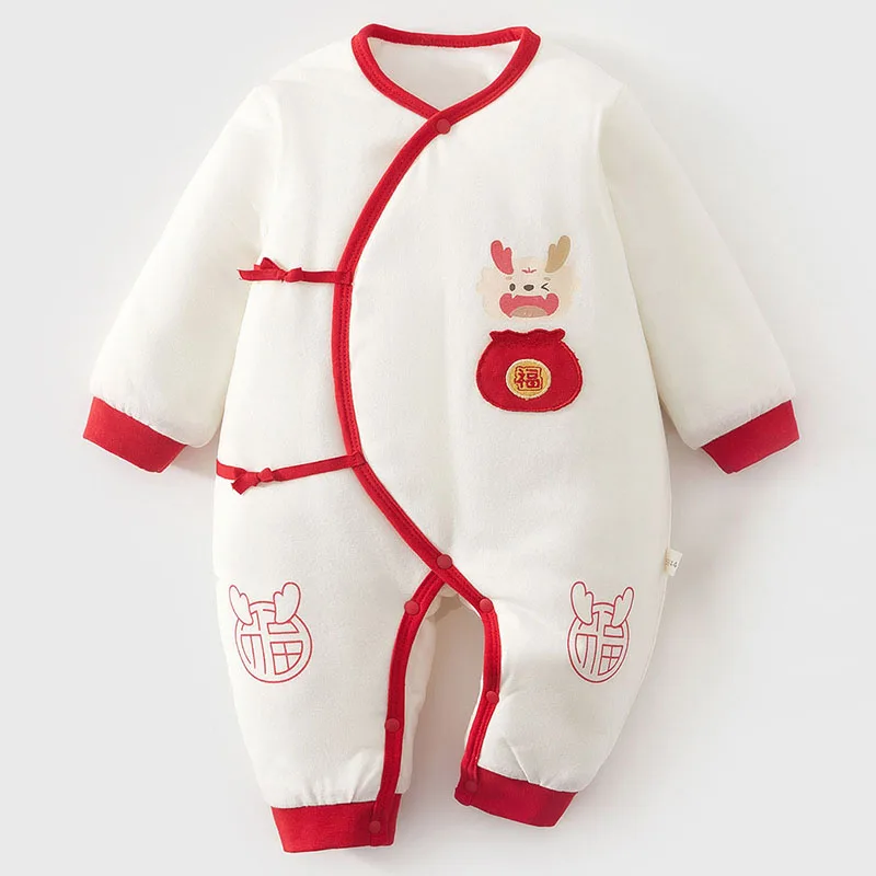 Fall Winter Rompers Infant Girl Boy Clothes Chinese Style Cartoon Cute Cotton Print Warm Thick Jumpsuits Baby Newborn Items B185