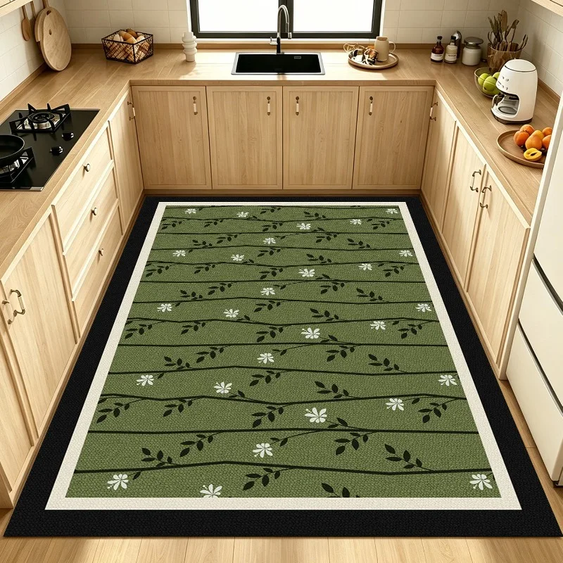 Bright Flowers Advanced Carpet PVC Leather Kitchen Foot Mats Anti-slip Durable Floor Mat Oil-resistant Washable Easy Clean Rug