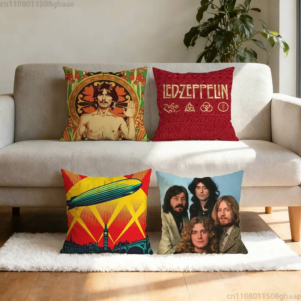 

Cool L-Led Z-Zeppelin Band Pillow Case Anti-dustmite Pillowcase Invisible zipper silky short plush Sofa cushion cover