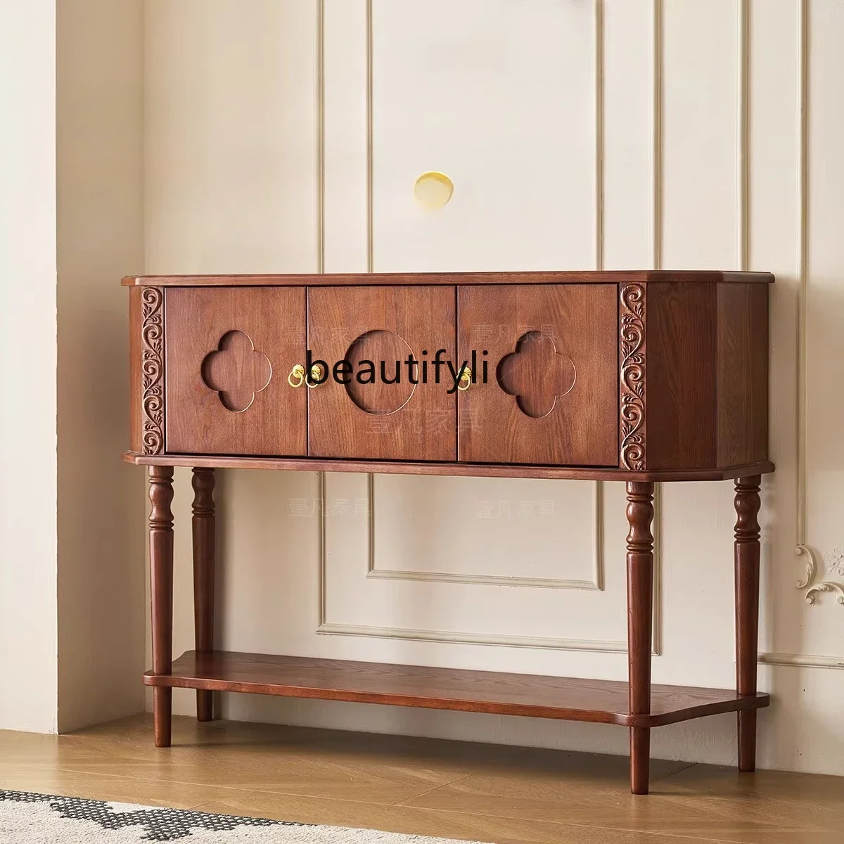 

ss8350 French retro mid-antique ash wood porch cabinet living room dining room ultra-thin mid-antique locker