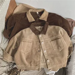 Baby Clothing Simple Retro Korean Style Corduroy Lapel Coat Baby Boys and Girls Loose Jacket Autumn Fashionable Kids Jacket