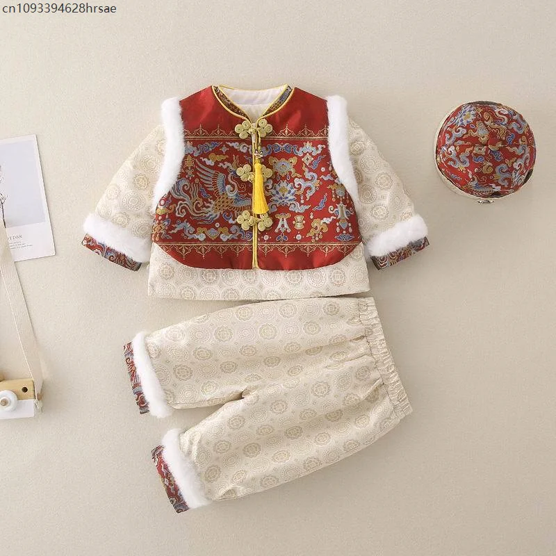 طفل رضيع السنة الجديدة شيونغسام الملابس الصينية التقليدية سنة واحدة حفل عيد ميلاد الشتاء هانفو الزي الثقافي #4