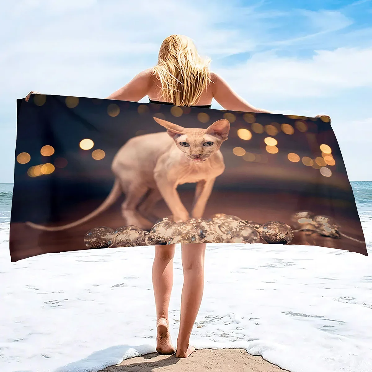 

Adult Oversized Beach Towel Sphynx Cat Sand Proof Microfiber Woman Beach Towel Quick Dry Lightweight Travel Towel for Pet Lovers